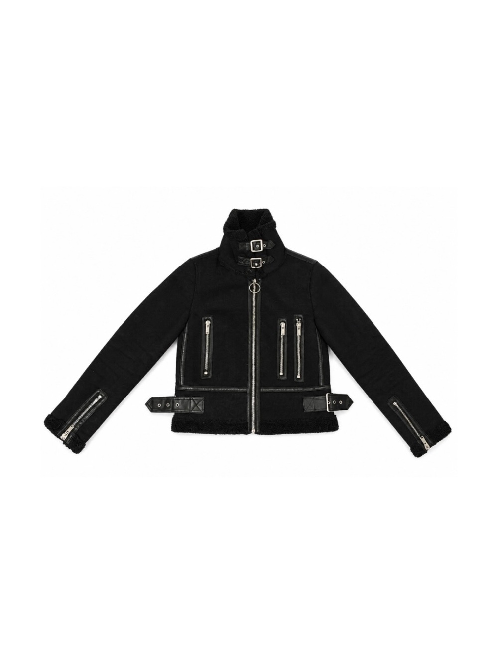 Womens Black Faux Shearling Moto Jacket